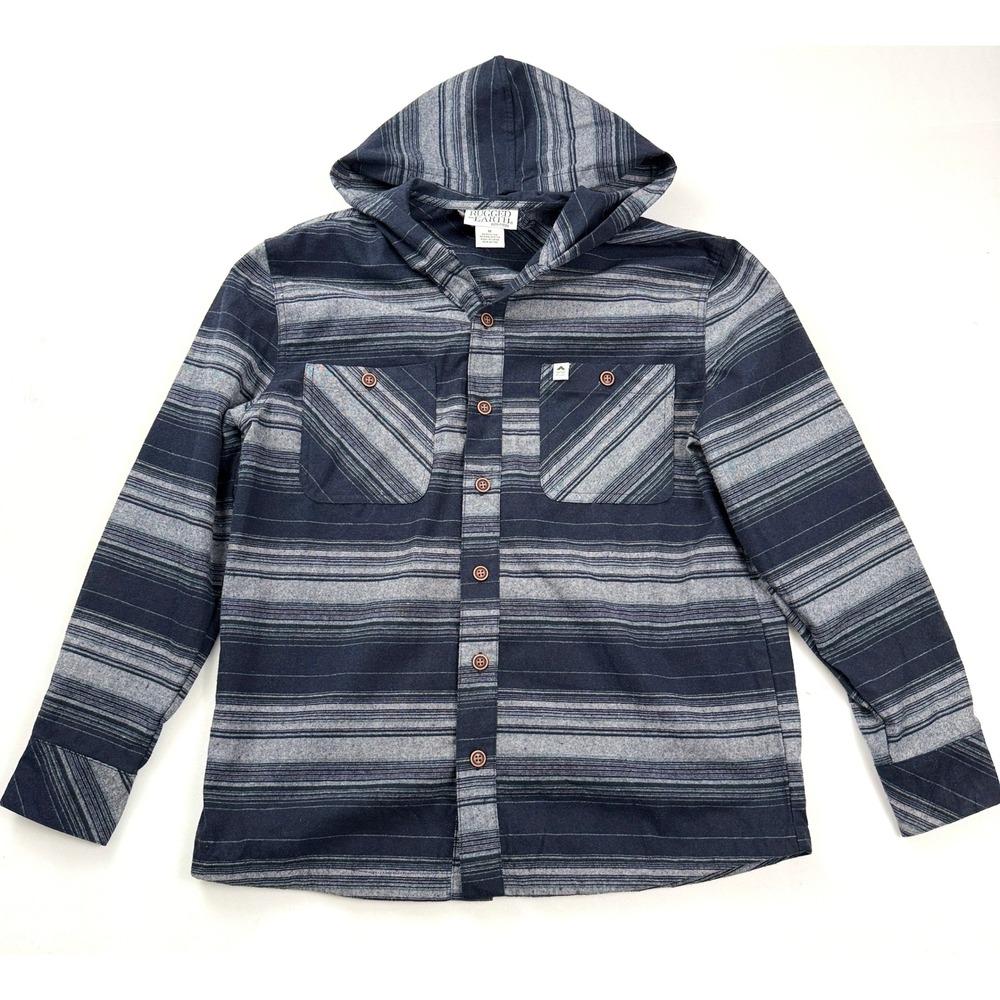 Rugged Earth Striped Hooded Shirt Button Up Long Sleeve‎ Casual Medium